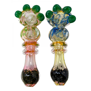 5.5" Gold Fumed Double Bowl Rainbow Polka Dot Mouth Hand Pipe (Pack of 2) - [DJ610]